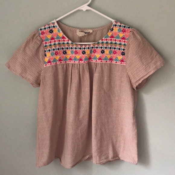 Savanna Jane Tops - Savanna Jane Baby Doll Top Women's Floral Geometric Embroidered